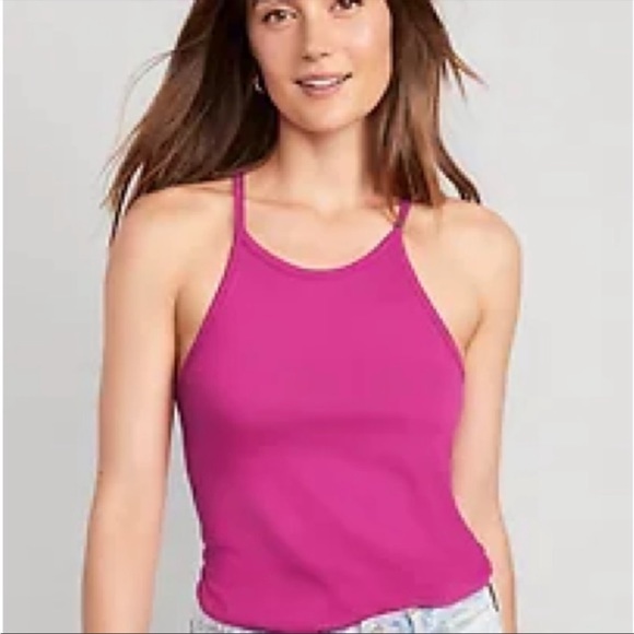 NWT OLD NAVY Relaxed Halter Tank Top Color: Dragonfruit LARGE - Picture 4 of 6